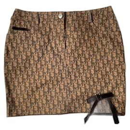 Minifalda Dior Oblique Monograma Marrón Algodón