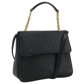 BALLY Borsa a mano in pelle 2 vie Nero Oro Auth bs20947