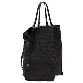 FENDI Zucchino Canvas Tote Bag Braun Auth am7529
