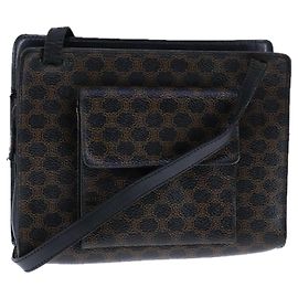 Céline Bolso de hombro de lona Macadam CELINE en cuero PVC negro Auth 104219