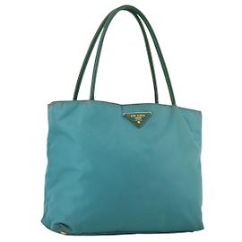PRADA Borsa Tote Nylon Blu Oro Auth mr916
