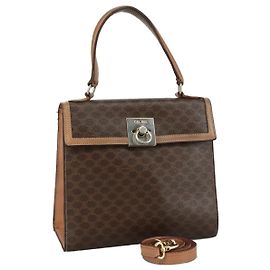 Céline Borsa a mano in tela Macadam CELINE in pelle PVC 2 vie marrone Auth bs21088