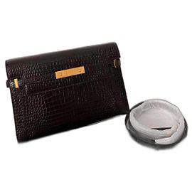 Bolsa Saint Laurent Manhattan Croco Preta em Pele de Cordeiro