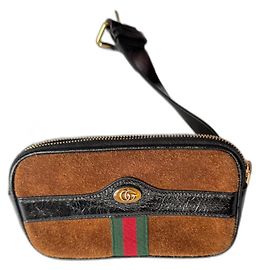 Gucci Ophidia Baguette Bag Dark Brown Leather and Fur