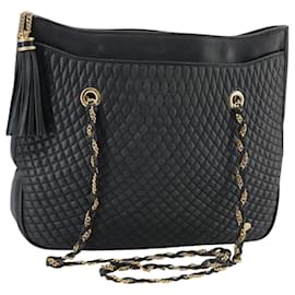 BALLY Kettentasche aus schwarzem Leder mit goldenen Akzenten Auth mr918 - Bally