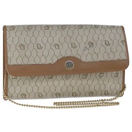 Borsa a spalla in tela a nido d'ape Christian Dior con catena in PVC beige e oro Auth bs21206