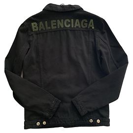 Balenciaga Schwarze Denim Jacke mit Logo Stickerei