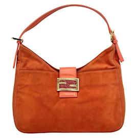 Borsa a spalla Mamma in pelle scamosciata dorata arancione Fendi con glitter
