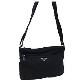 Borsa a tracolla incrociata in nylon nero con logo Prada Sport