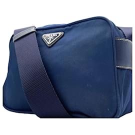 Borsa a tracolla incrociata in nylon blu navy con logo Prada Sport