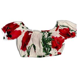 Top corto Dolce & Gabbana estampado de amapolas blanco algodón