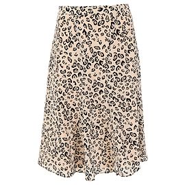 Saia midi de seda bege com estampa de leopardo Altuzarra