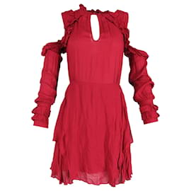 Vestido mini con volantes Iro Hanie de hombros descubiertos en viscosa burdeos