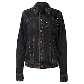 Chaqueta de mezclilla negra de algodón adornada con joyas Givenchy