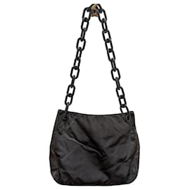 Borsa a Spalla Prada Tessuto Nera in Nylon e Pelle
