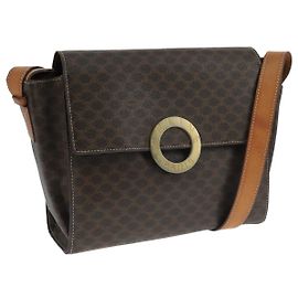 Céline Borsa a spalla in tela Macadam CELINE in pelle PVC marrone oro Auth 104384