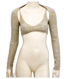Ruve knitted cropped twin set bra top short cardigan in oatmeal beige - Autre Marque