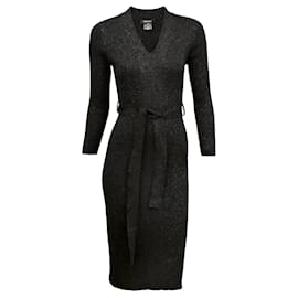 Vestido midi bodycon de punto acanalado DKNY en negro y plata talla XS - S
