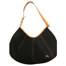 Burberry London Blue Label Leather and Wool Handbag Black Coral