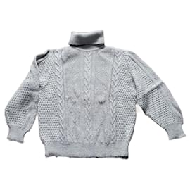 Maglione a collo alto grigio in mohair e acrilico a treccia - Autre Marque