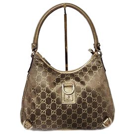 Borsa hobo media D-Ring Abbey in tessuto GG di GUCCI oro