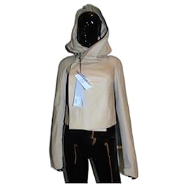 Giacca con cappuccio Rick Owens in pelle crema