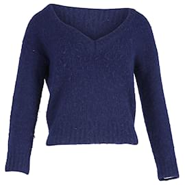Reformation Strickpullover mit tiefem V-Ausschnitt aus blauer Wolle