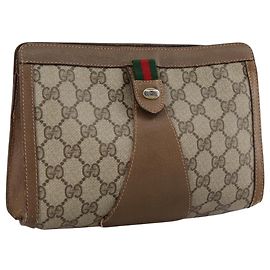 GUCCI GG Supreme Web Sherry Line Clutch Bag PVC Beige Red 89 01 032 Auth bs21276