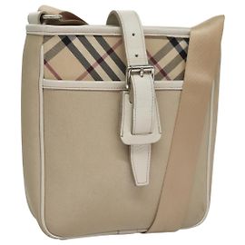 Bolso de hombro de lona beige con estampado Nova Check de BURBERRY Auth yk16685