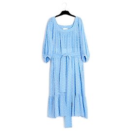 Vestido Lisa Marie Fernandez FR40 Azul Algodão Maxi Rendas Cinturado UK12 US10