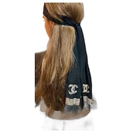 Vintage Rare Chanel Black Silk Twilly Scarf