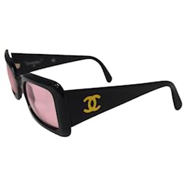 Gafas de sol tintadas Chanel Negro Oro Logo Rosa Rojo 05977