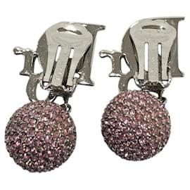 Orecchini a cerchio in strass rosa e argento con logo monogramma Christian Dior