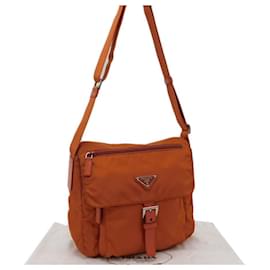 Bolso cruzado de nylon tessuto naranja con logo de Prada