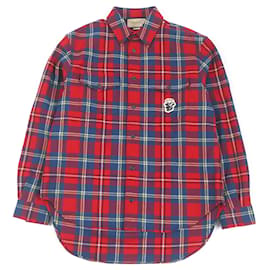 Camisa de tartán con parche de mofeta de lana y nylon Gucci