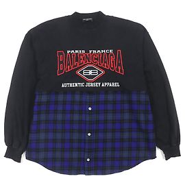 Balenciaga Cotton Print Check Distressed T-Shirt L