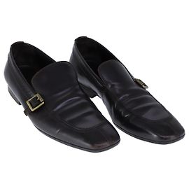 LOUIS VUITTON Scarpe da guida in pelle 6 1/2 Marrone scuro LV Auth bs21343