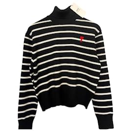 AMI Paris Ami de Coeur gestreifter Rollkragenpullover aus Merinowolle