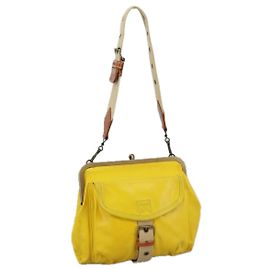 Borsa a spalla Miu Miu in pelle tela gialla beige Auth 108027