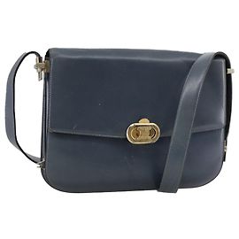 Céline Bolso de hombro CELINE de cuero azul Auth 105737