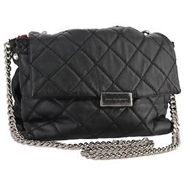 Autre Marque Borsa a mano in pelle Stella MacCartney con catena 2 in 1 nera argento autentica mr934