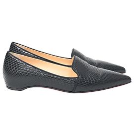 Christian Louboutin Kashasha Lizard Embossed Ballet Flats in Black Calf Leather