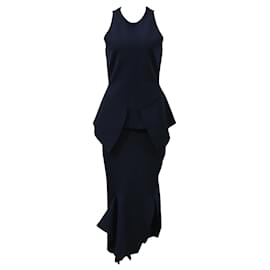 Set top senza maniche e gonna midi in lana blu navy di Roland Mouret