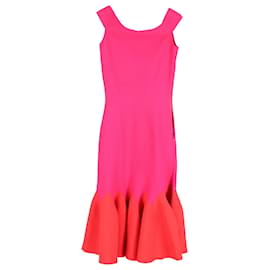 Vestido midi off-shoulder de punto jacquard Alexander Mcqueen en viscosa rosa