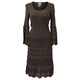  Missoni Knitted Bell Sleeve and Midi Skirt Set in Brown Wool
