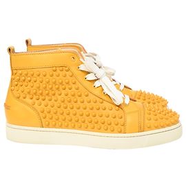 Christian Louboutin Louis Spike High-Top Sneakers in Yellow Calf Leather