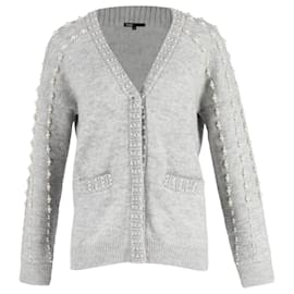 Grau akryl Cardigan mit Perlenverzierung und Taschen - Maje