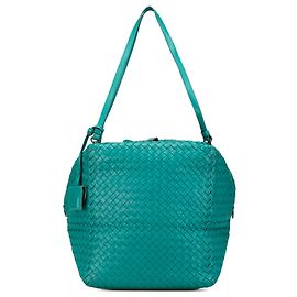 Borsa a spalla Cube Intrecciato in Nappa Blu di Bottega Veneta