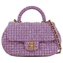 Chanel Viola CC Tweed Trapuntato con Manico