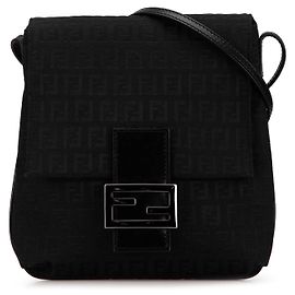 Borsa a tracolla in tela Zucchino nera Fendi